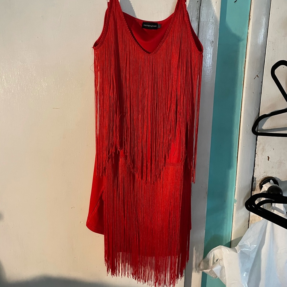 Red fringe Pretty Little Thing dress NEVER WORN